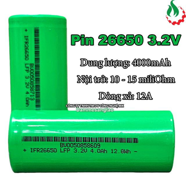 Cell pin sắt 26650 3.2V LiFePo4 4000mah 3C Xả 12A