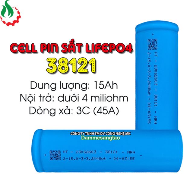 Cell pin sắt 38121 3.2V LiFePo4 15Ah 3C - Xả 45A
