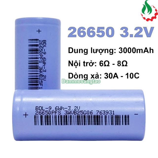 Cell pin sắt BDL 26650 LiFePo4 3.2V 3000mAh 10C Xả 30A