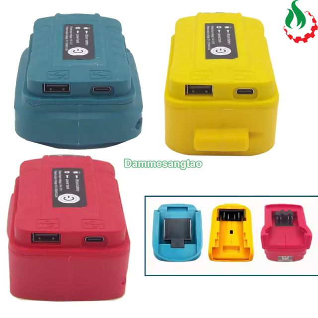 Đế chuyển pin Makita Dewalt Mil 18V-21V sang Usb 5V có đèn LED cổng Type-C