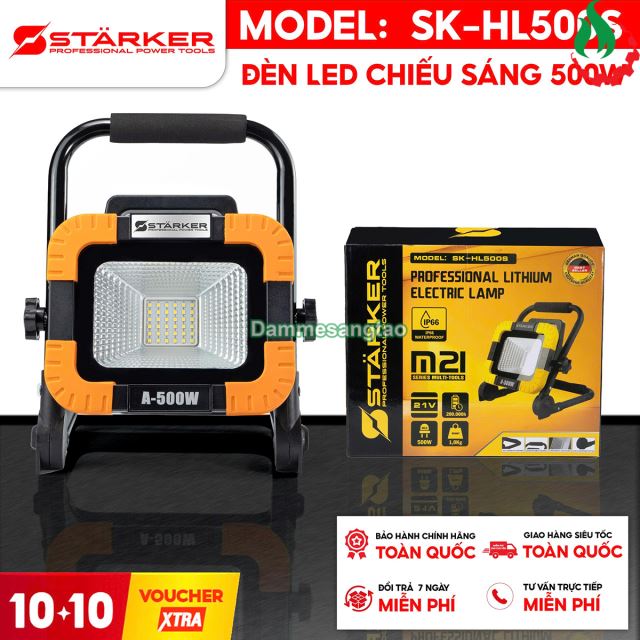 Đèn pha led STARKER SK-HL500S 21V gấp gọn 2 chế độ sáng 500W (32Led)