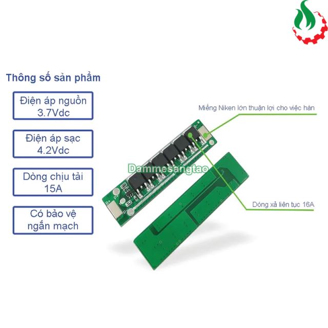 Mạch 1S 15A 3.7V (4.2V) bảo vệ pin Li-ion 3.7V