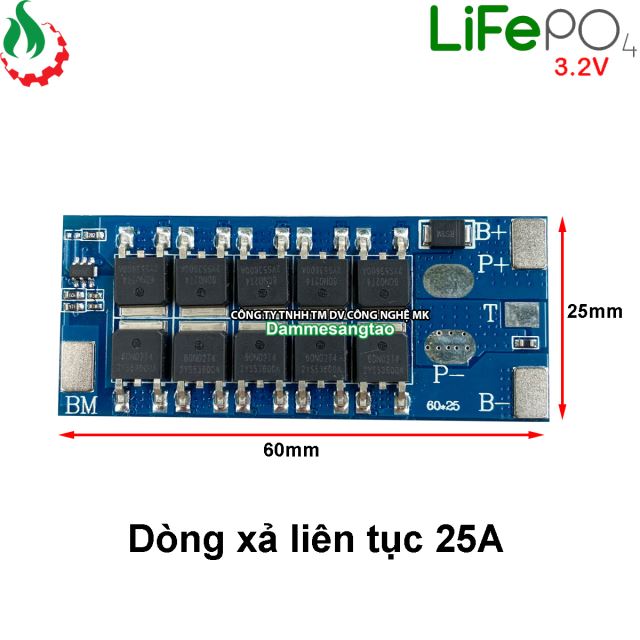 Mạch 2S 25A 6.4V XR bảo vệ pin Li-Fe 3.2V