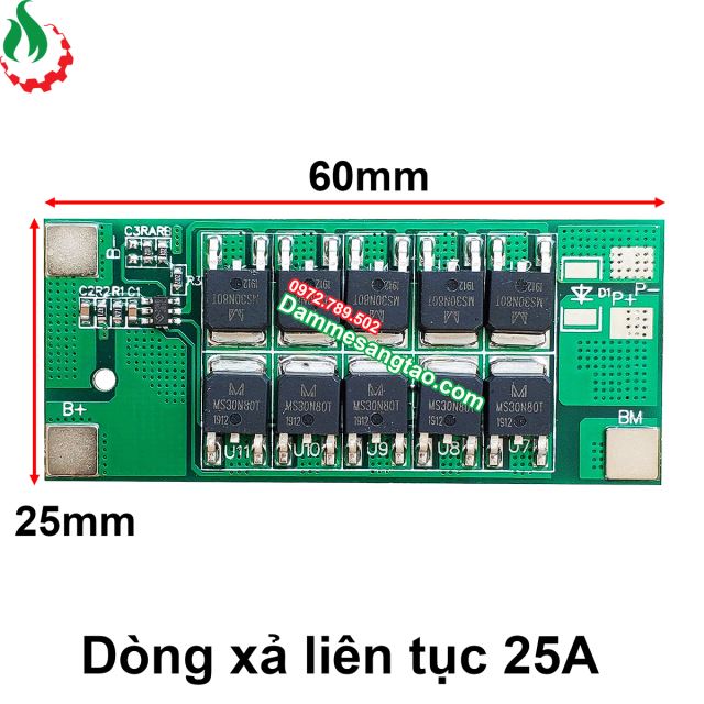 Mạch 2S 7.4V 25A BW bảo vệ pin Li-ion 3.7V