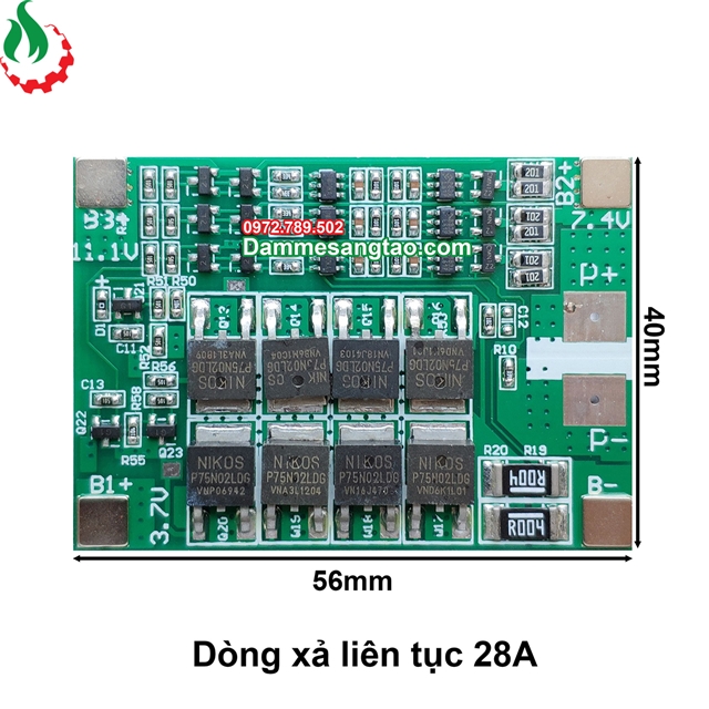 Mạch 3S 12V 28A NLY bảo vệ pin Li-ion 3.7V