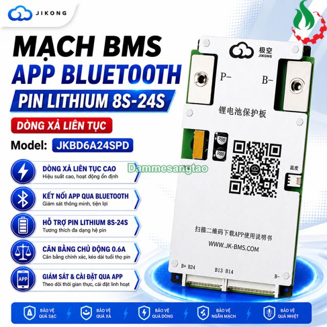 Mạch đa năng 8S-24S JK-BD6A24S bảo vệ pin Lithium có app Bluetooth cân bằng chủ động 0.6A