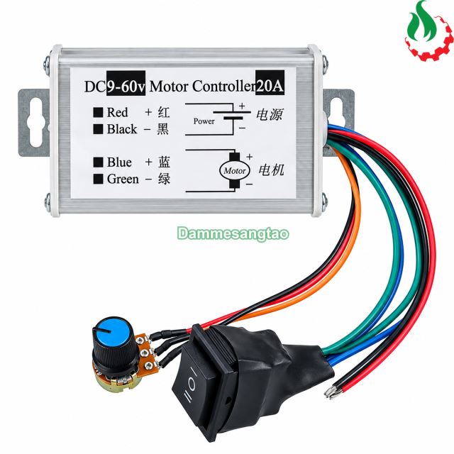 Bộ điều khiển tốc độ động cơ PWM DC 9-60V 20A 1200W có đảo chiều PWMR20A-60V