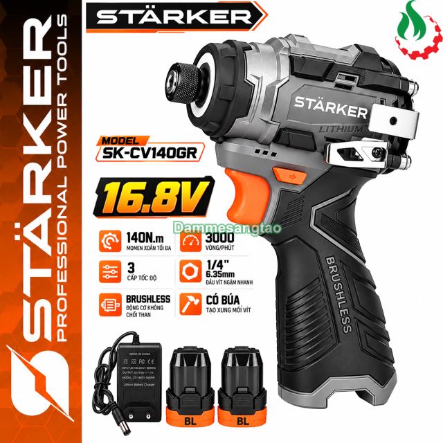 Máy bắn vít pin STARKER 16.8V SK-CV140GR 3 tốc độ không chổi than 140N.m