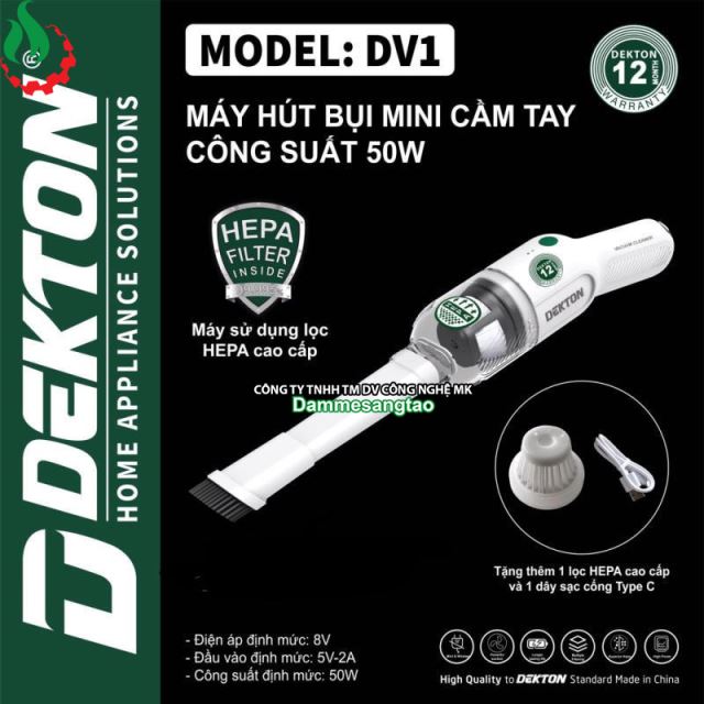 Máy hút bụi mini pin Dekton DV1 50W (BH 12 tháng)