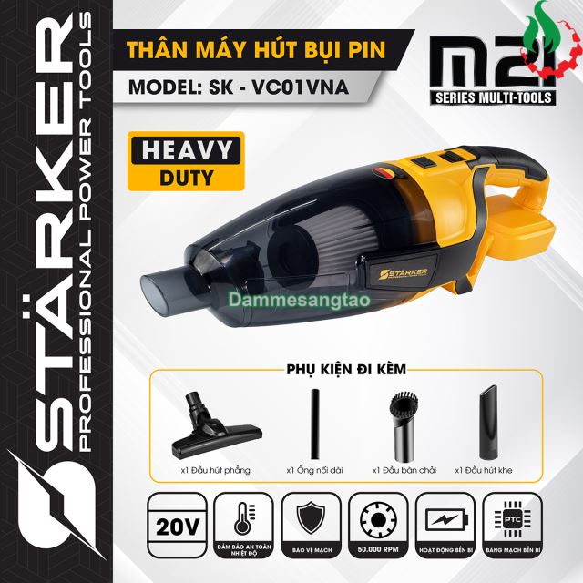 Máy hút bụi pin 21V STARKER SK-VC01VNA lực hút 10Kpa công xuất 120W