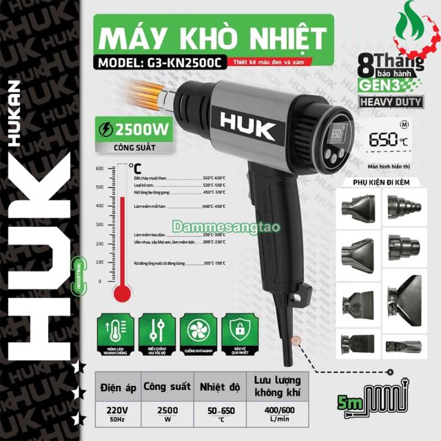 Máy khò nhiệt điện HUKAN G3-KN2500C 2500W kèm 8 đầu khò nhiệt