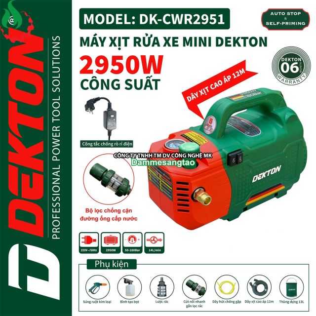Máy Rửa Xe Chỉnh Áp DEKTON DK-CWR2951 điện 220V