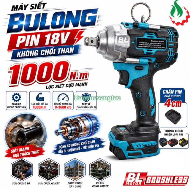 Máy siết BULONG pin 18V BLM2-M181000BL không chổi than 1000N.m chân phổ thông Makita