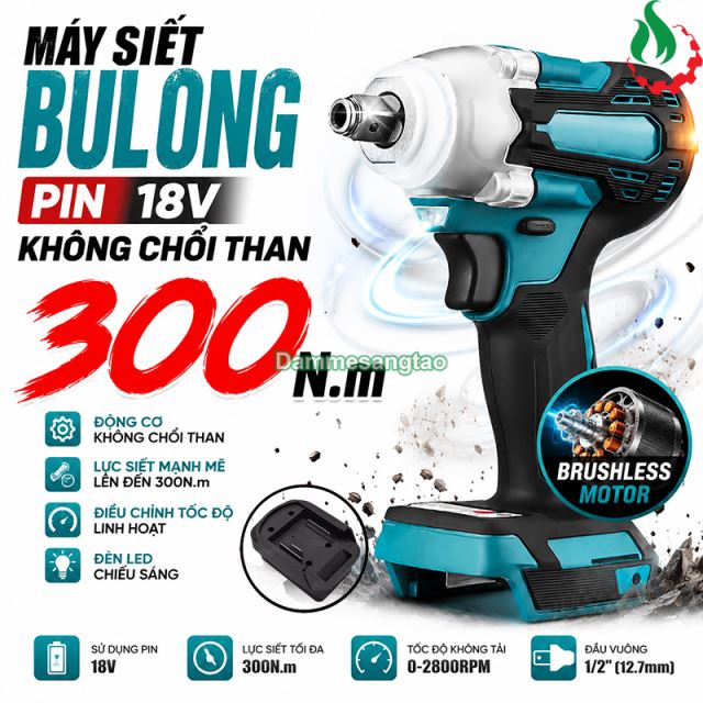 Máy siết BULONG pin 18V BLM3-M18300BL không chổi than 300N.m chân phổ thông Makita