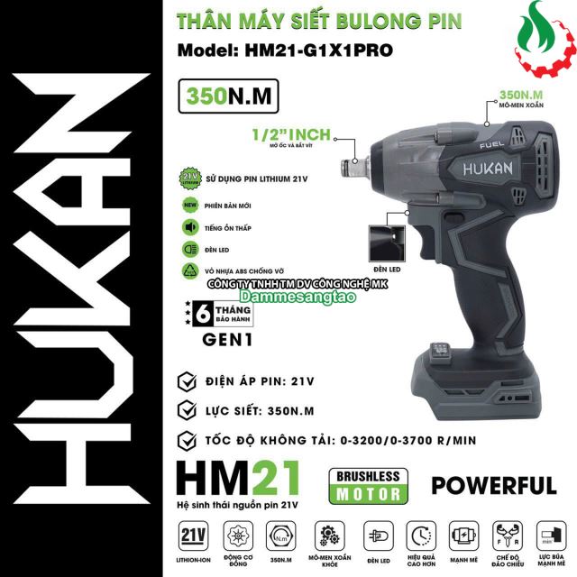 Máy siết bulong pin 21V HM21-G1X1PRO 350N.m