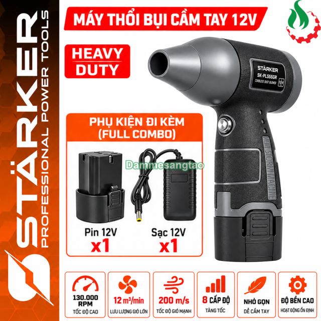 Máy thổi phản lực pin STARKER 12V PLSTK12V không chổi than 8 cấp độ 12m3/P