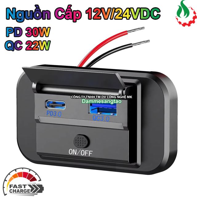 Ổ cắm sạc nhanh 12V-24V sang sạc điện thoại cổng Type C 33W - USB 22W