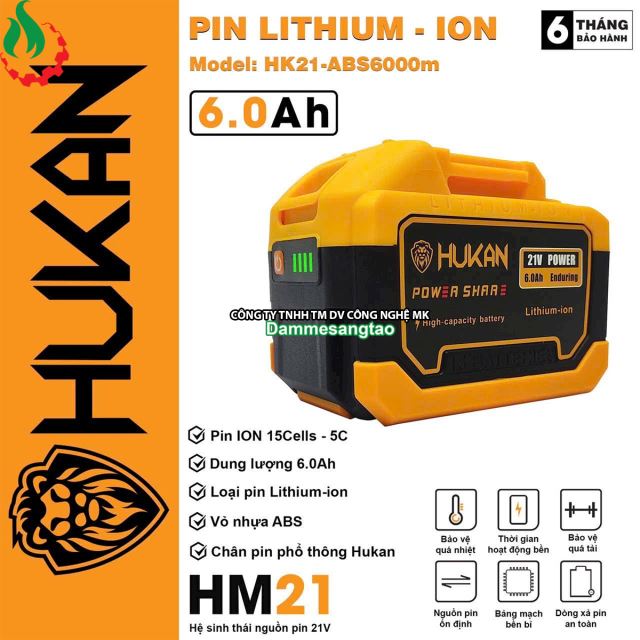 Pin 21V Hukan HK21-ABS6000M 15 cell 6AH chân pin phổ thông