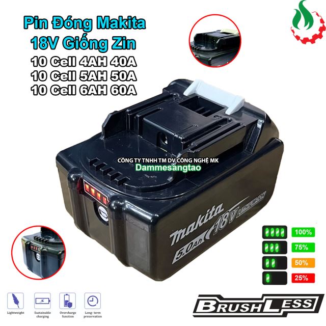 Pin đóng Makita 18V giống zin sạc adapter (Pin đóng Lishen hoặc tương đương)