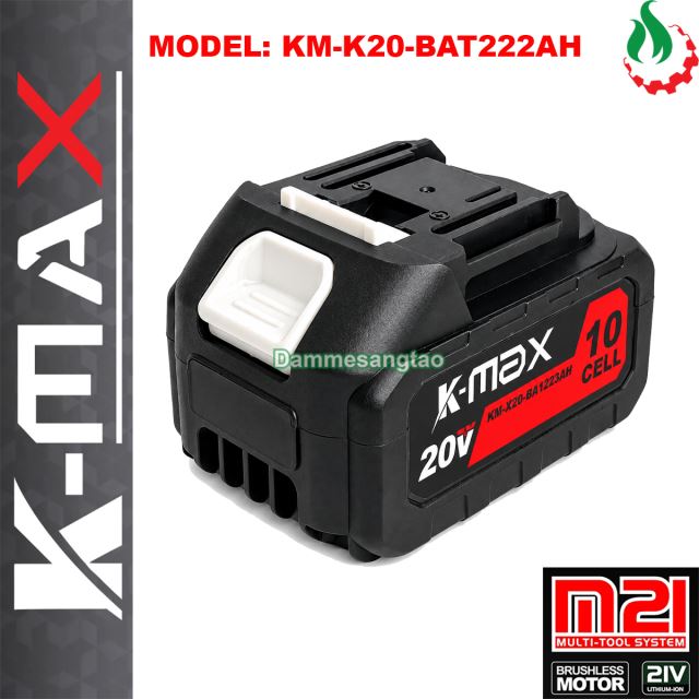 Pin sạc K-MAX 21V KM-K20-BAT222AH 10Cell 18650 chân phổ thông