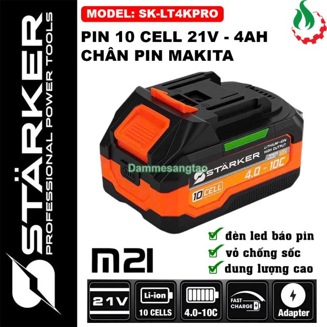Pin STARKER 21V SK-LT4KPRO 10 Cell 18650 4AH chân pin Makita