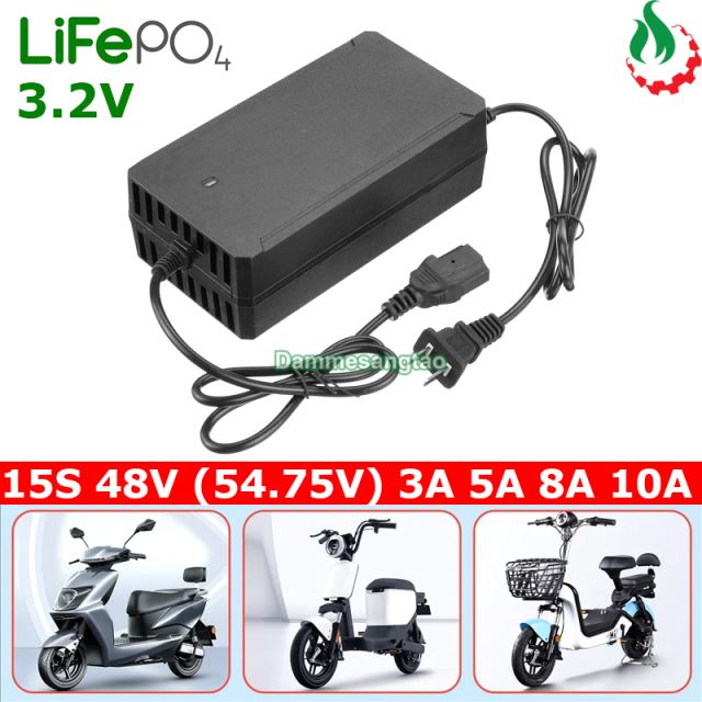 Sạc xe điện 15S 48V (54.75V) dùng cho pin Li-Fe 3.2V dây nguồn C15 (Dùng chung sạc 13S 54.6V)