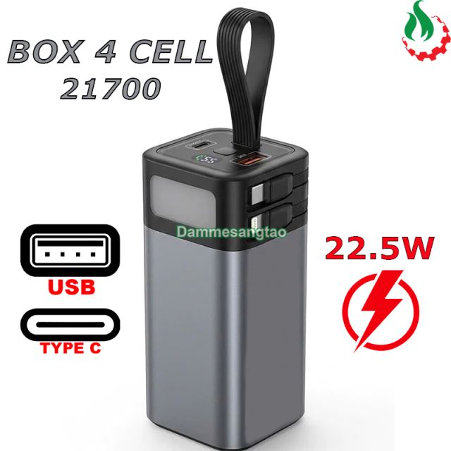 Vỏ box sạc dự phòng 4 cell 21700 (K80) sạc nhanh 22.5W (Không có pin)