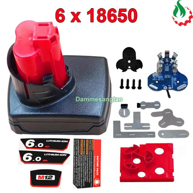 Vỏ pin MILWAUKEE 12V 18650 (6Cell) Li-ion nhận sạc zin