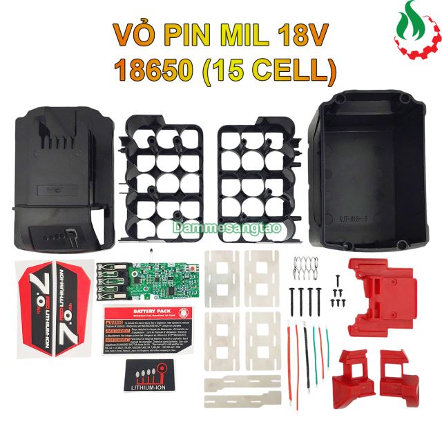 Vỏ pin MILWAUKEE 18V 18650 Li-ion nhận sạc (15 Cell)