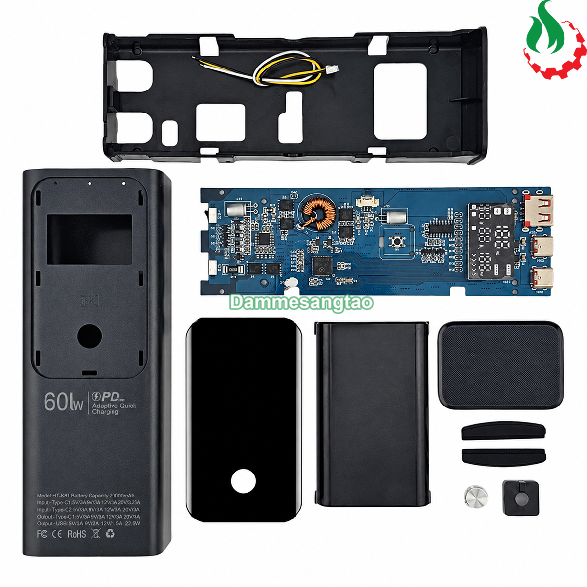 Box sạc dự phòng 4 cell 21700 (HT-K81) sạc nhanh 60W (Hổ trợ sạc Laptop)