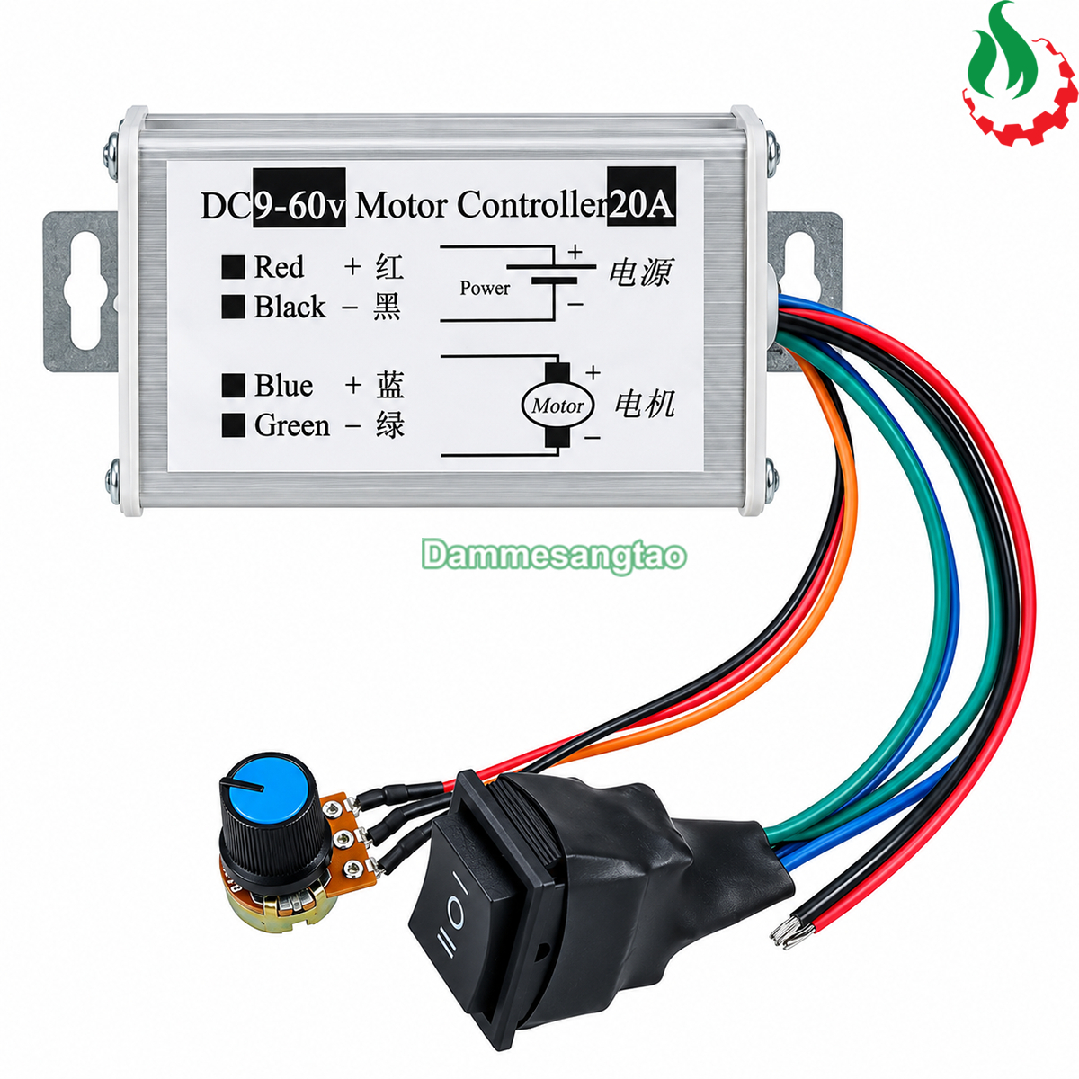 Bộ điều khiển tốc độ động cơ PWM DC 9-60V 20A 1200W có đảo chiều PWMR20A-60V