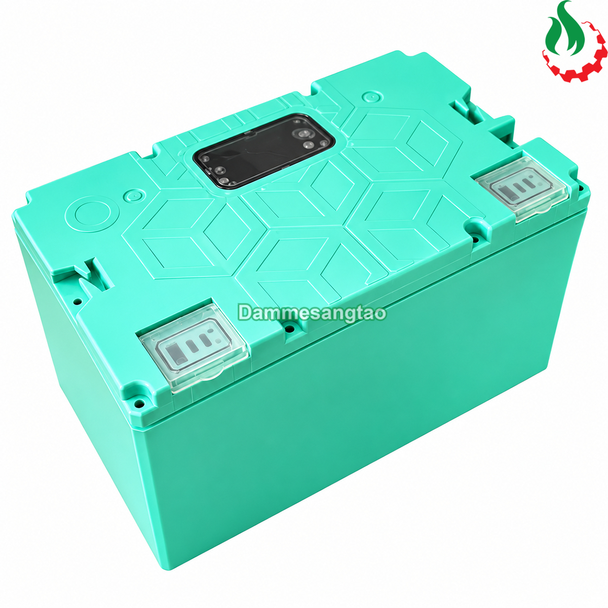 Vỏ hộp pin xe điện 48V 32140 16S2P góc nghiêng trái, nắp họa tiết hình học
