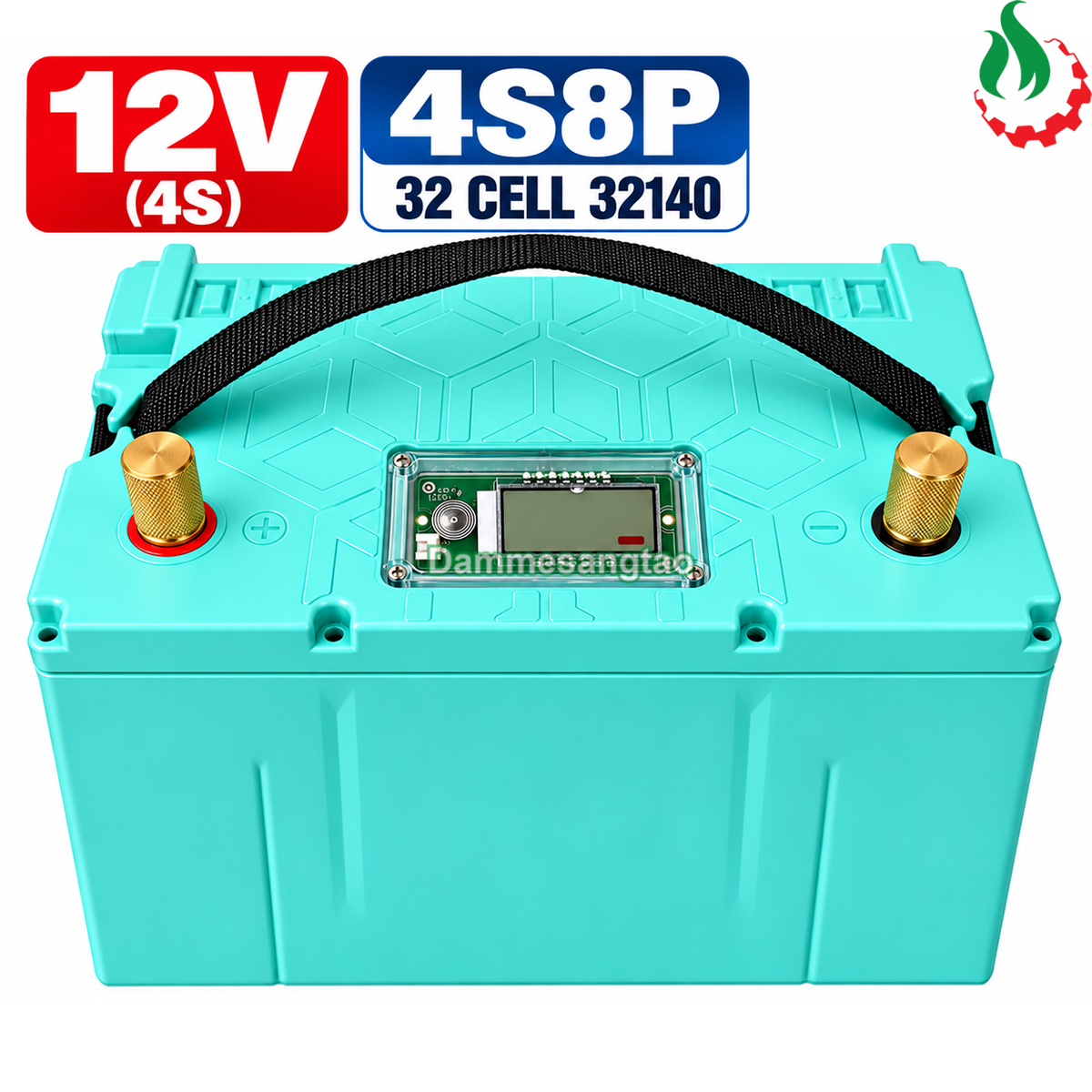 Hộp pin 12V 4S8P 120AH chứa 32 cell 32140 có quai xách và cọc đồng