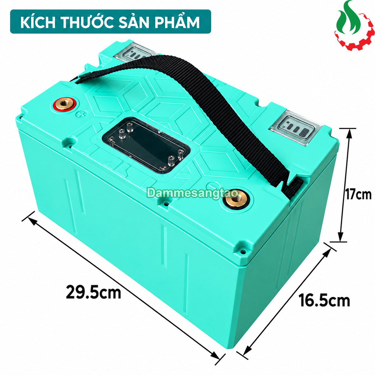 Kích thước hộp đựng pin 12V 32140 4S8P dài 29.5cm rộng 16.5cm cao 17cm