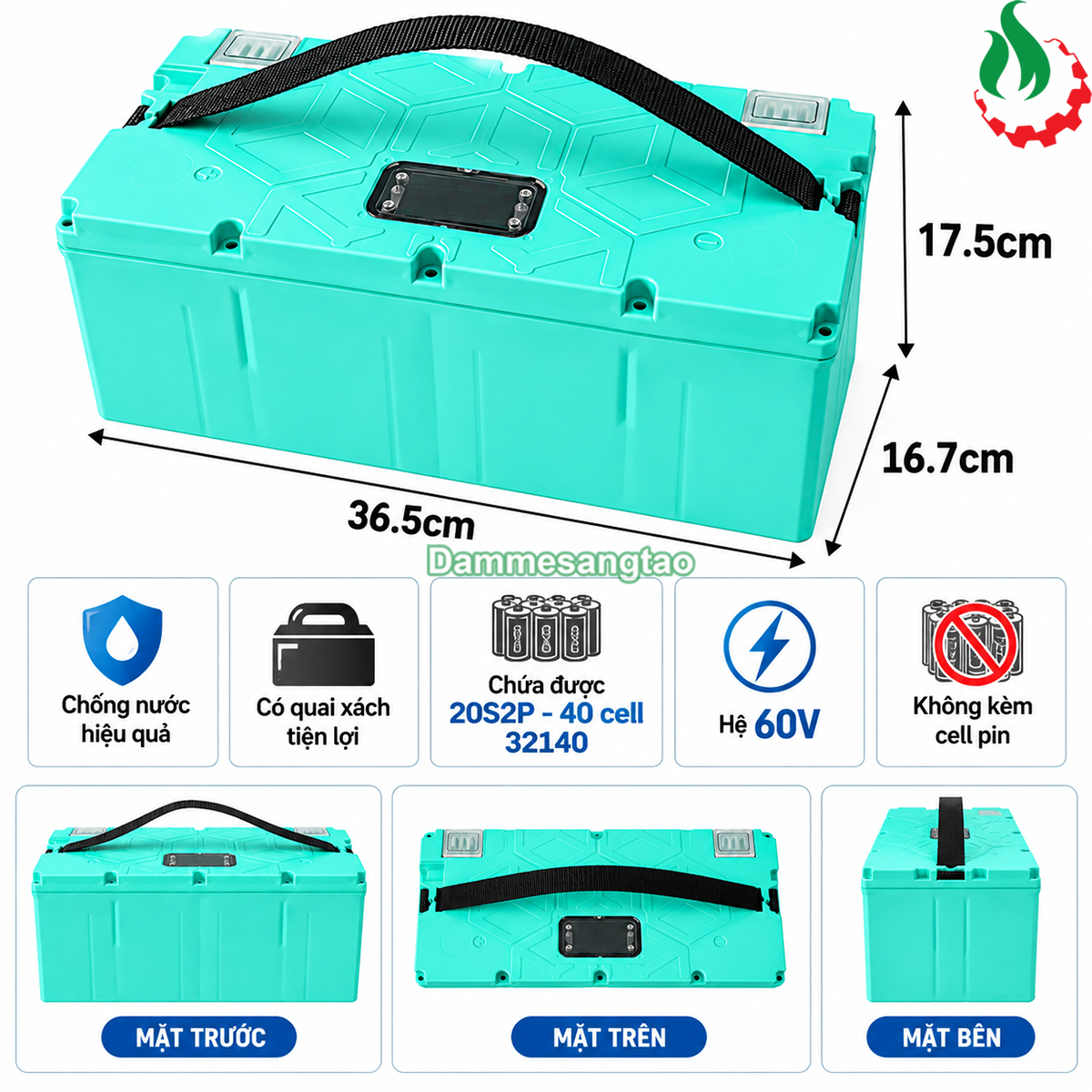 Thông số kỹ thuật hộp pin xe điện 60V 20S2P chứa 40 cell 32140 chống nước không kèm cell pin