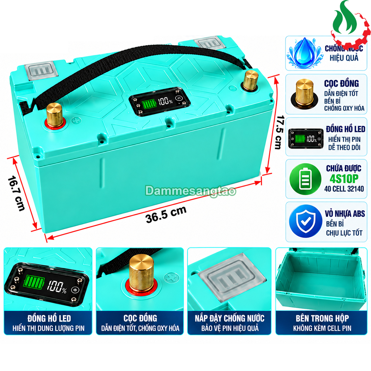 Hộp đựng pin 12V 32140 4S10P 150AH chống nước S150-H124S10P321