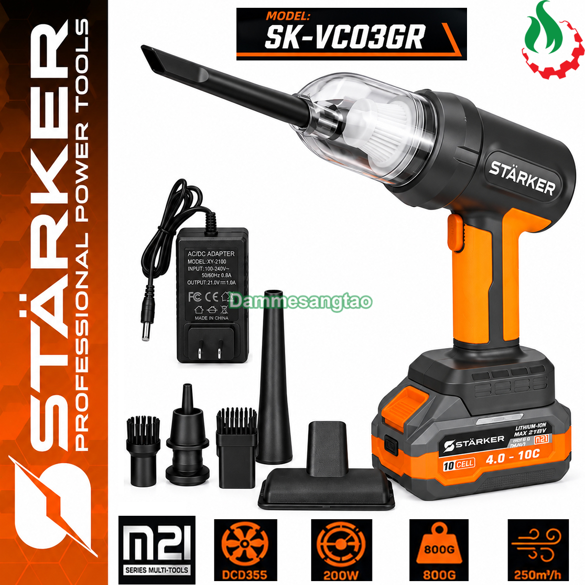 Bộ phụ kiện máy hút thổi bụi pin STARKER 21V SK-VC03GR
