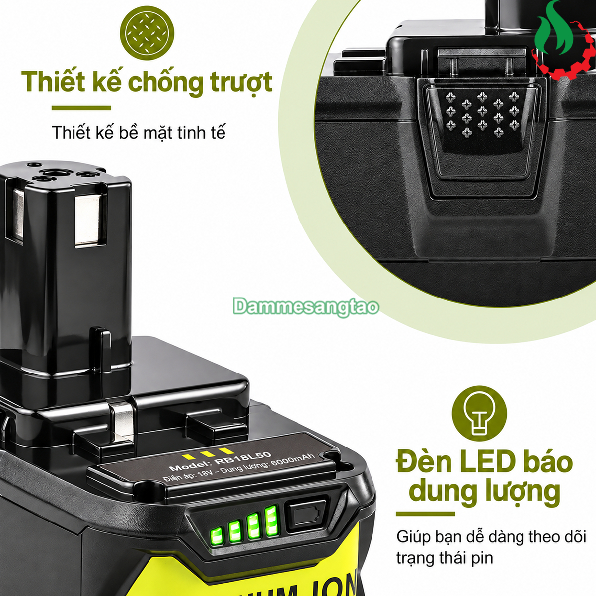 Pin đóng RYOBI 18V 18650 Li-ion nhận sạc zin (B-VR181810IZ)