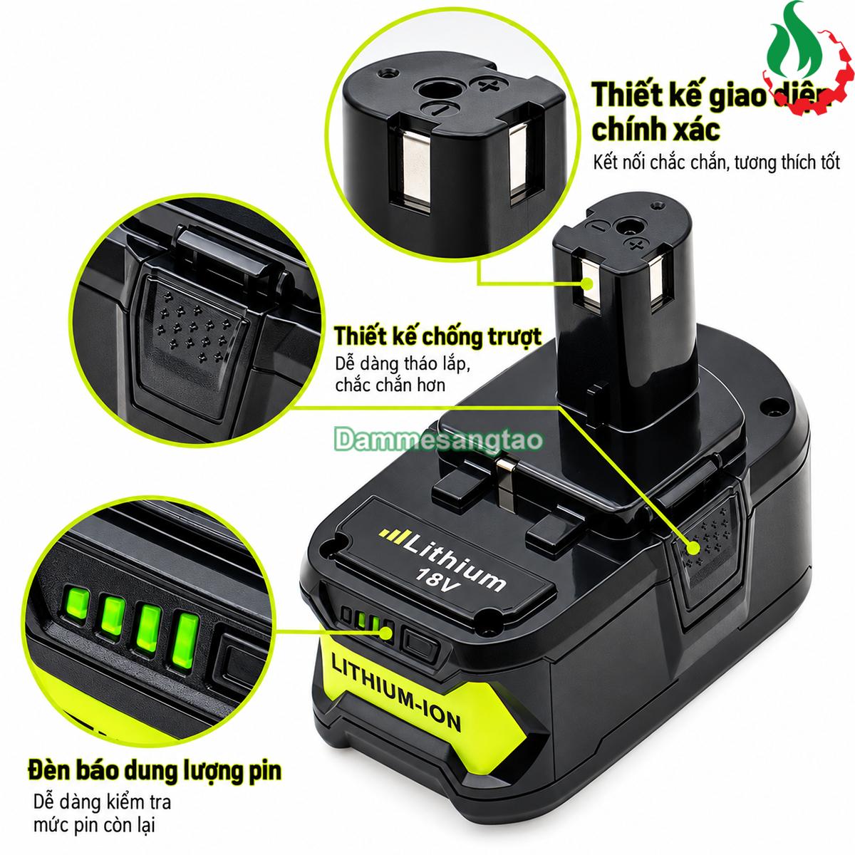 Pin đóng RYOBI 18V 18650 Li-ion nhận sạc zin (B-VR181810IZ)