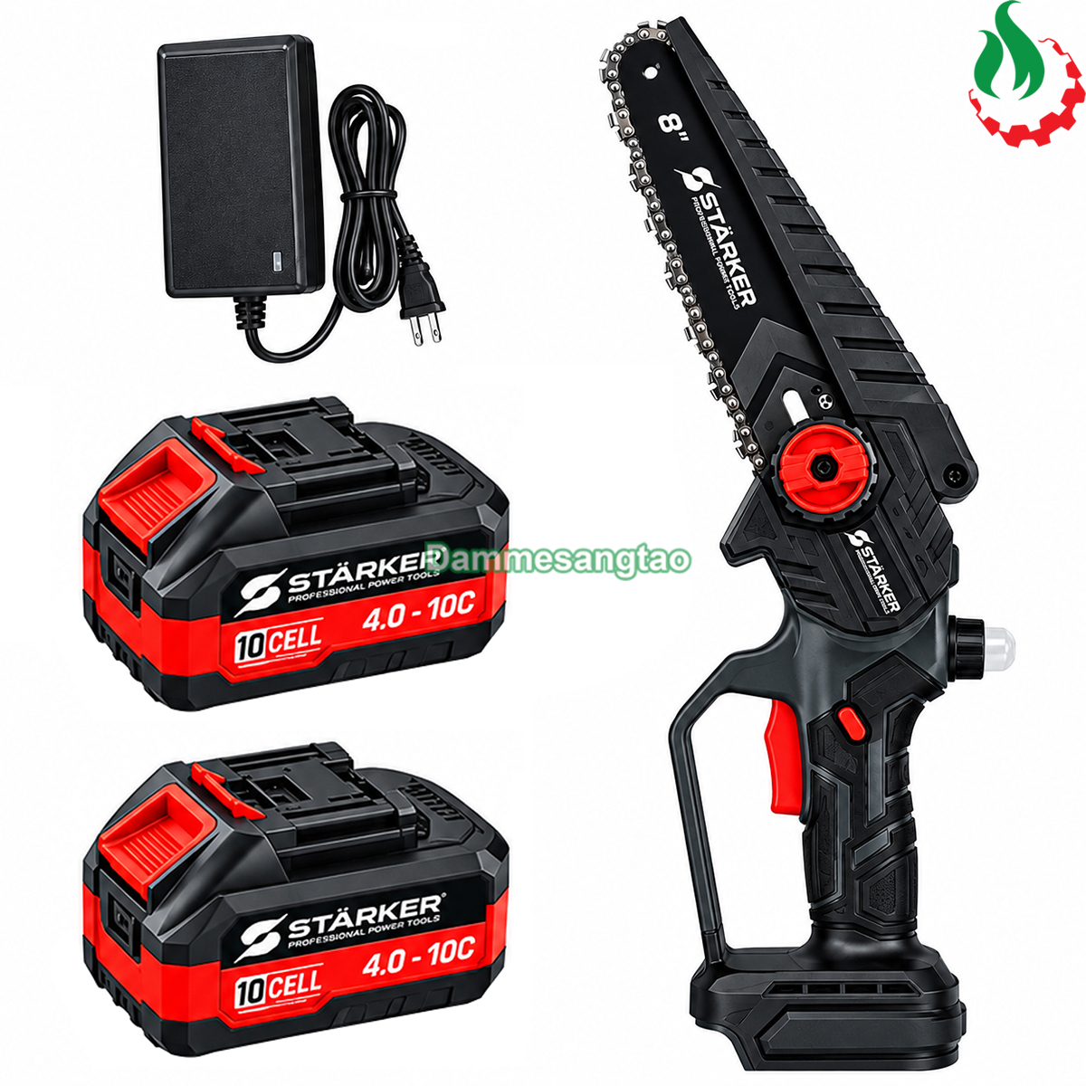 Bộ máy cưa xích pin STARKER SK-CX5015GR lưỡi 8 inch kèm 2 pin 10 cell và 1 sạc