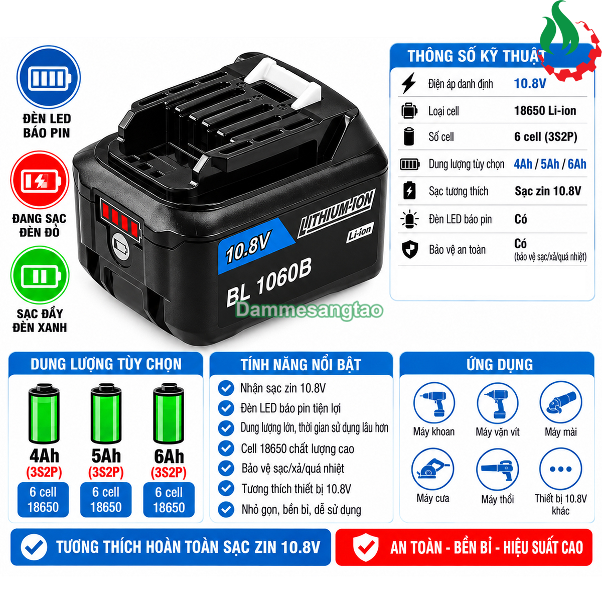 Pin đóng MAKITA 12V MAX 18650 Li-ion nhận sạc zin (B-VM12186IZ)