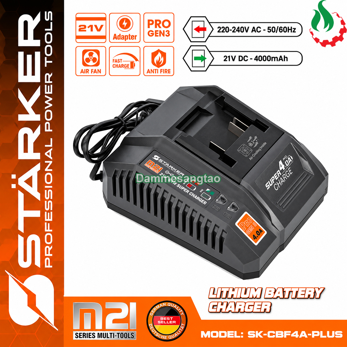 Đế sạc pin STARKER 21V SK-CBF4A-PLUS dòng sạc 4A chân phổ thông