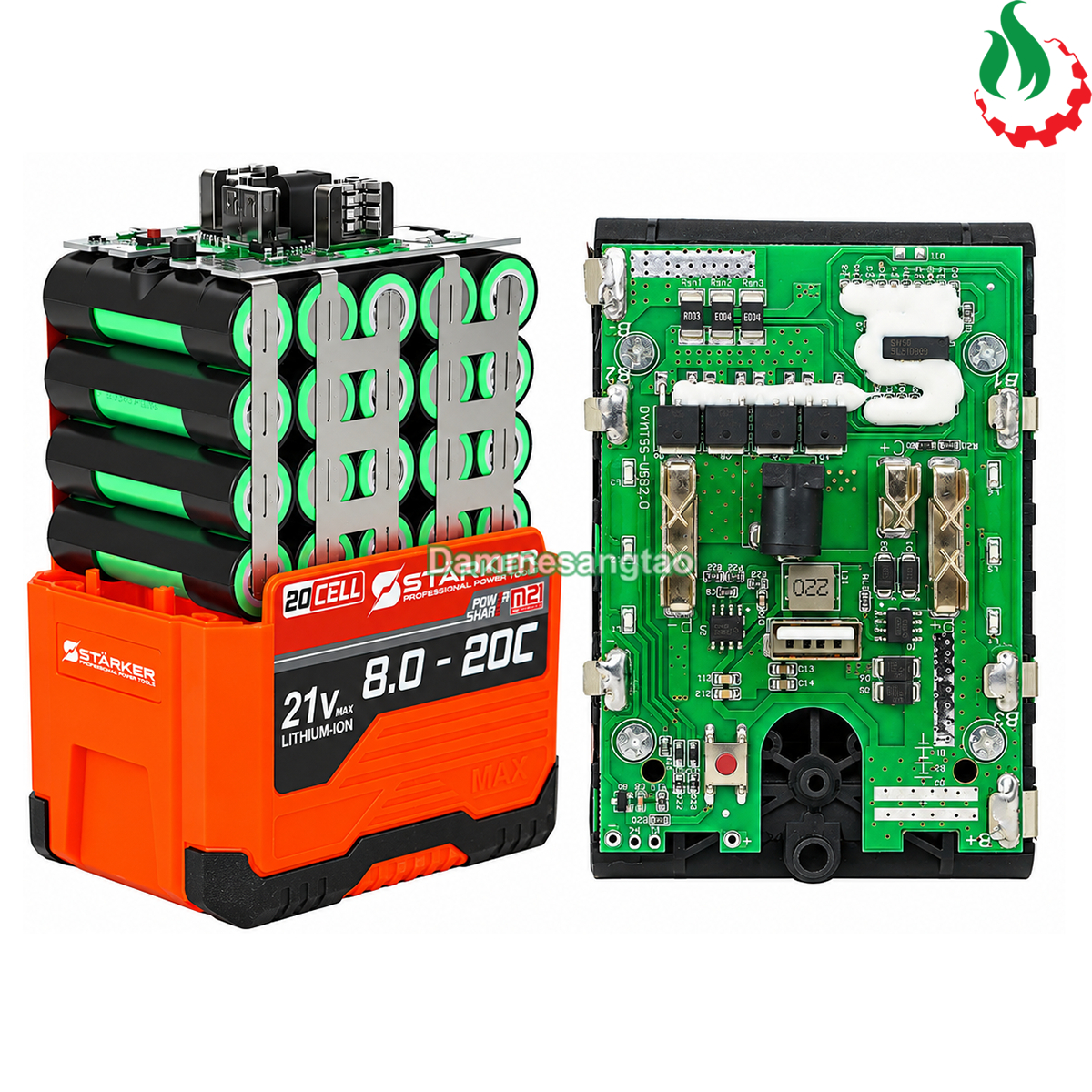 Cấu tạo bên trong pin STARKER SK-LT8KPRO với 20 Cell 18650 và bo mạch