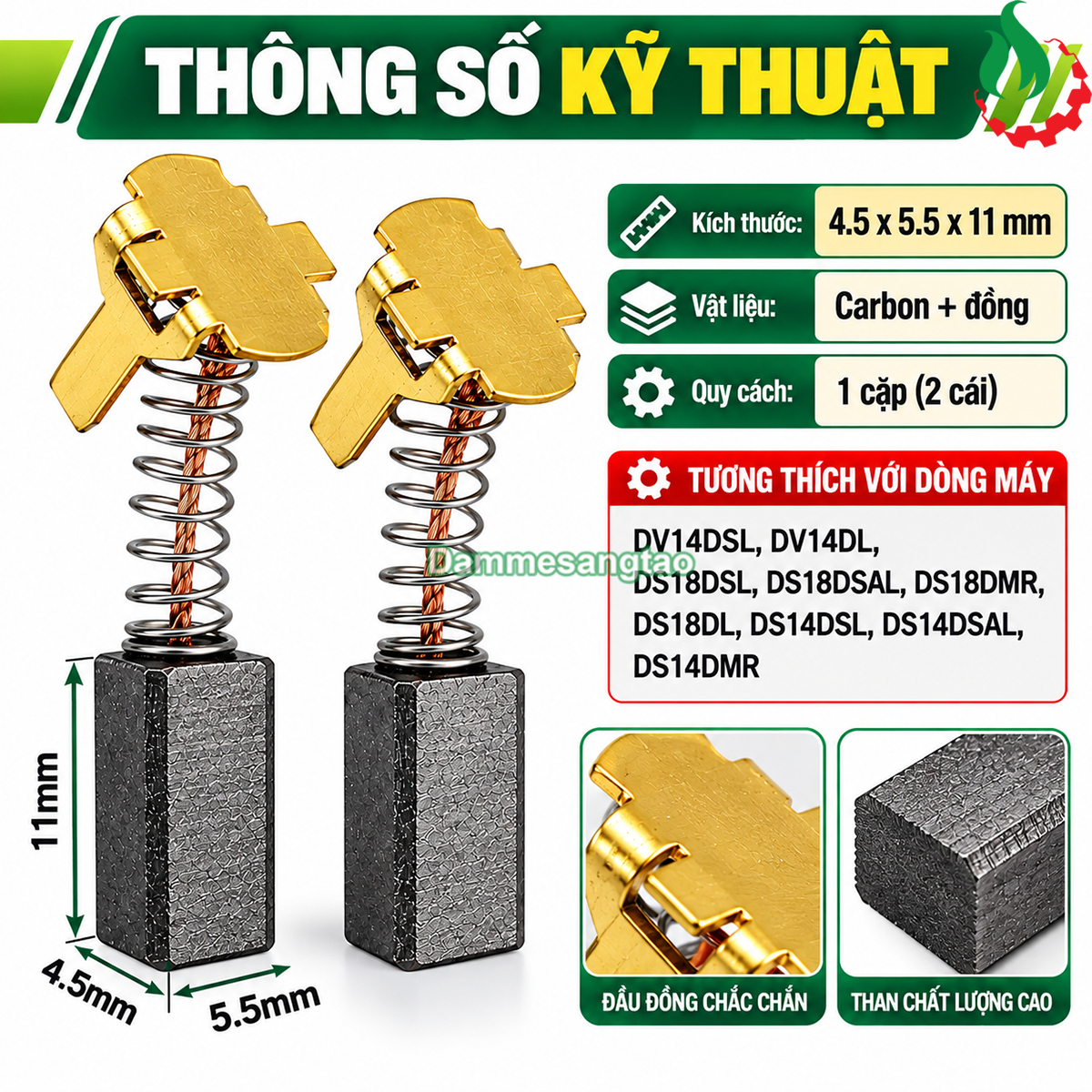 Chổi than HITACHI CTH12 12V 14V 18V kích thước 4.5 x 5.5 x 11mm