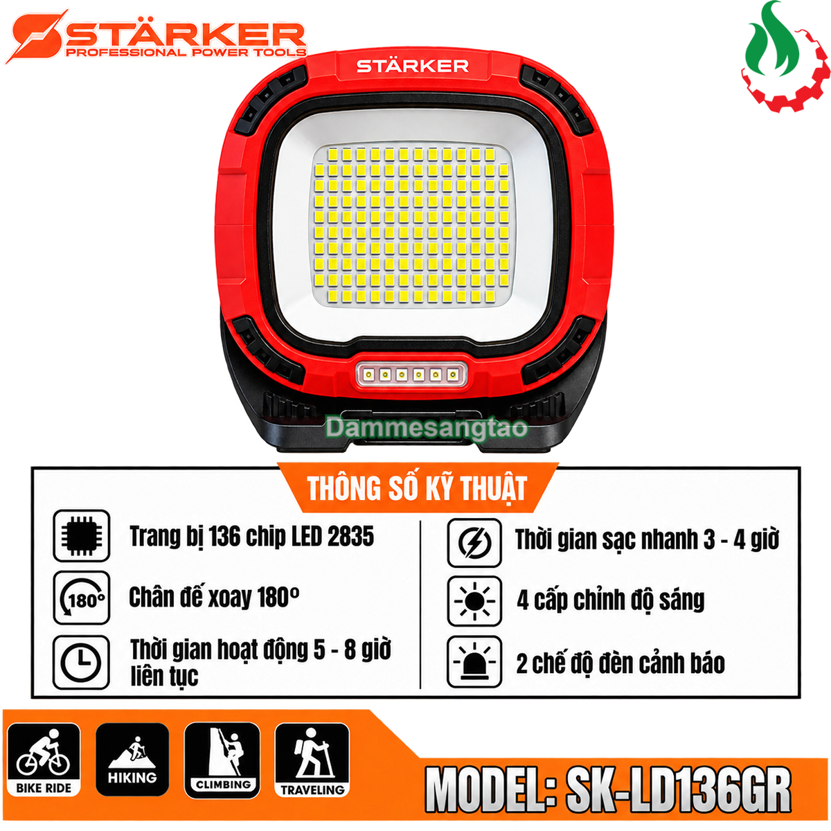 Thông số kỹ thuật đèn LED làm việc STARKER SK-LD136GR 136 LED