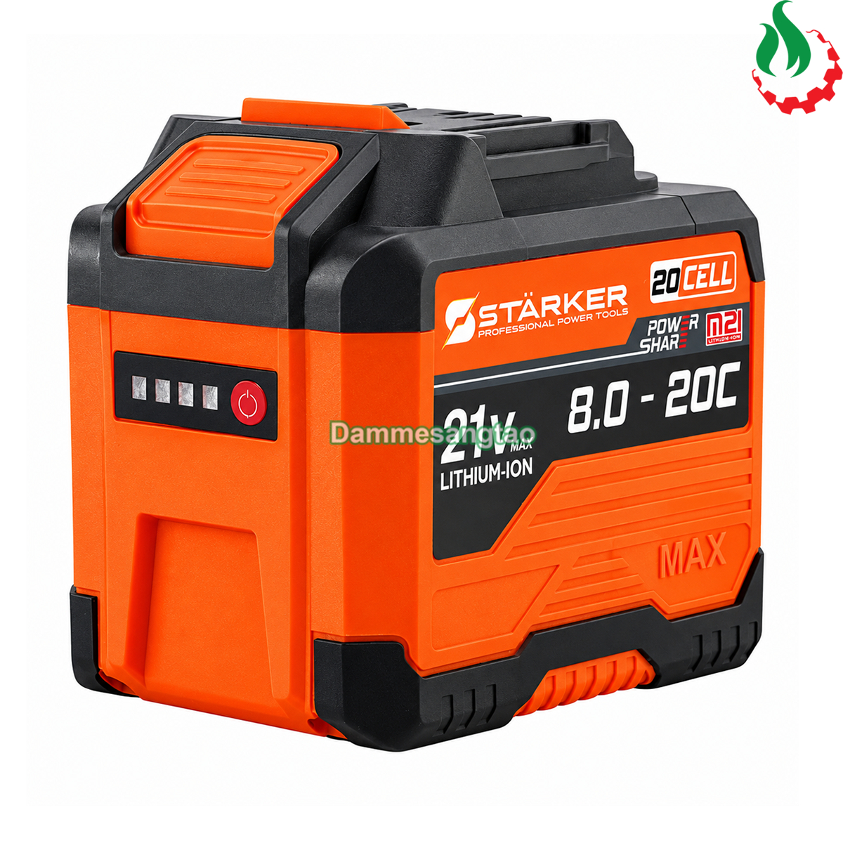 Pin sạc STARKER 21V 20 Cell 18650 góc nghiêng thân pin