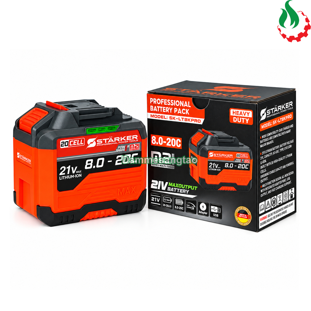 Pin STARKER SK-LT8KPRO 21V 20 Cell 18650 và hộp sản phẩm