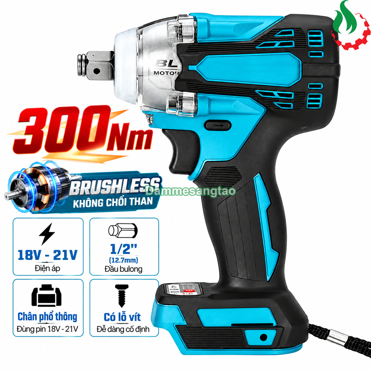 Máy siết BULONG pin 18V BLM3-M18300BL không chổi than 300N.m chân phổ thông