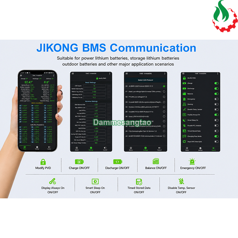 Giao diện app JIKONG BMS kết nối và cài đặt mạch JK-BD6A24S qua Bluetooth