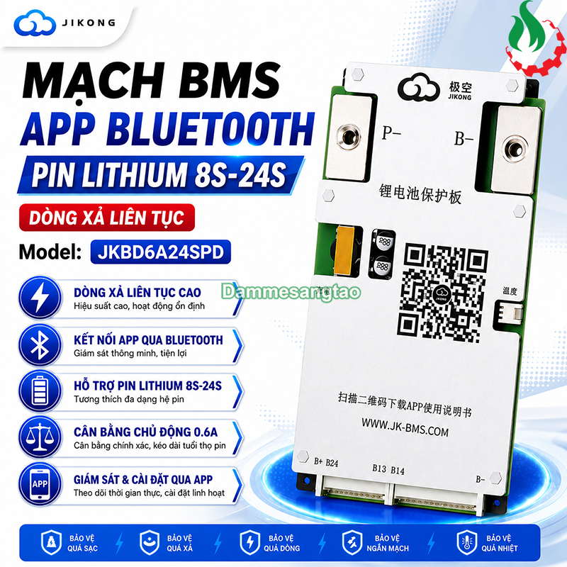 Mạch đa năng 8S-24S JK-BD6A24S bảo vệ pin Lithium có app Bluetooth cân bằng chủ động 0.6A
